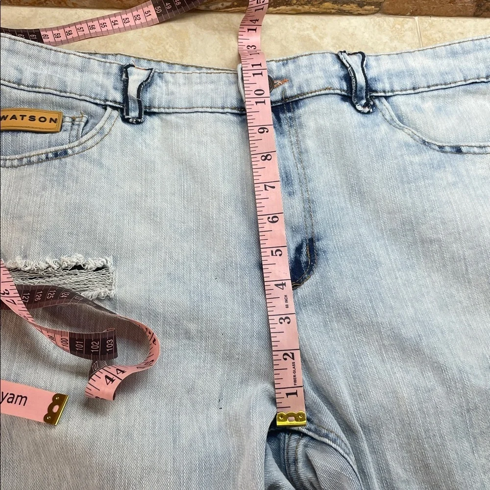 Watson Jeans Size 36 Skull Patch Distressed Punk Slogan Light Blue Graphic Denim
